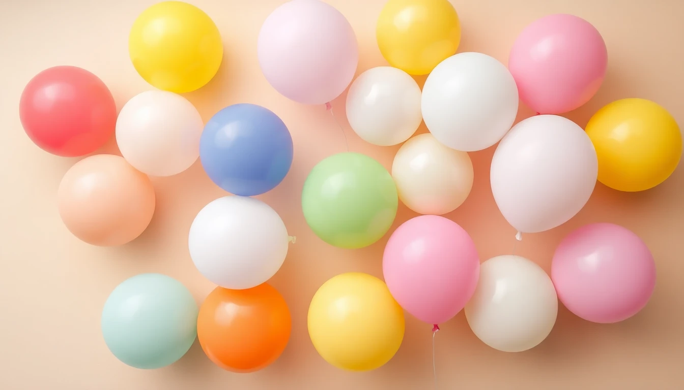 Globos de látex de diferentes tamaños y colores ordenados