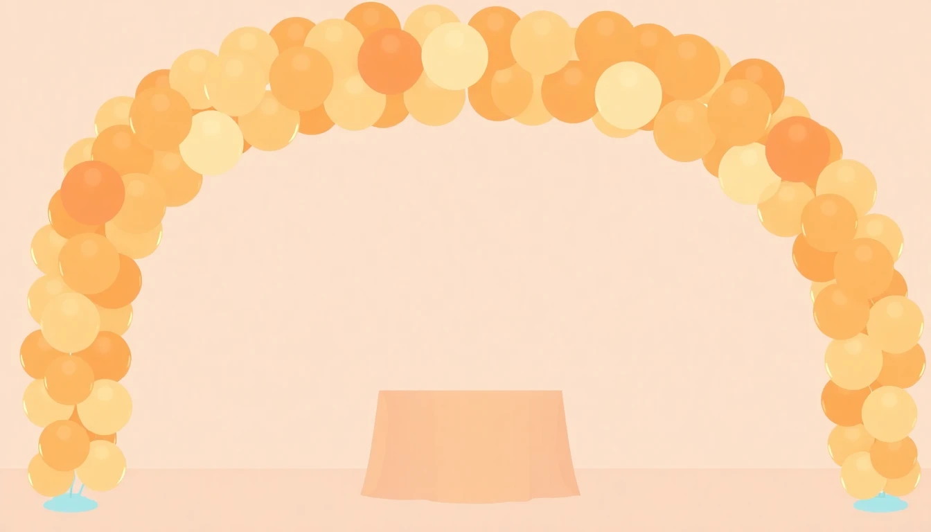 Decoración de evento con arcos de globos y un fondo fotográfico